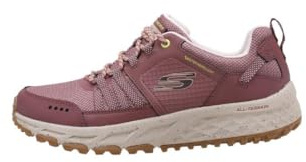 Skechers Women's Escape Plan Endless Pursuit Trekking Low Cut Shoes, Mauve Leather/Mesh/Yellow Trim, 8 UK