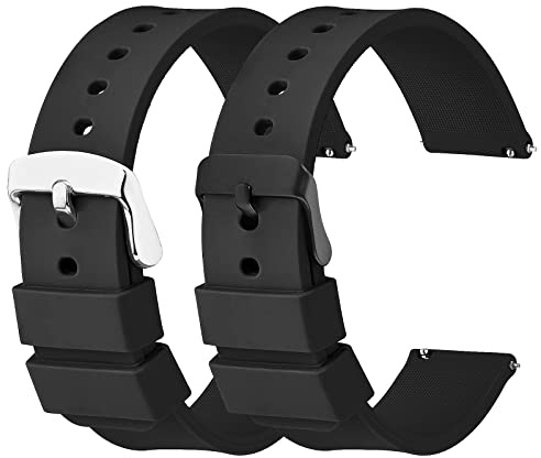 Cobee Silikon Uhrenarmbänder, 2 Stück schnell lösbare wasserdichte weiche Uhrenarmband mit schwarzer oder silberner Edelstahlschnalle, kompatibel mit Smart Watch Sportuhren Armbändern(20mm)