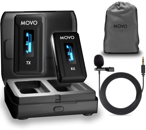 Movo WMX-2 Wireless Camera Microphone with Charging Case - Lavalier Mic for DSLR Cameras, Vlogging, Content Creation, Filmmaking
