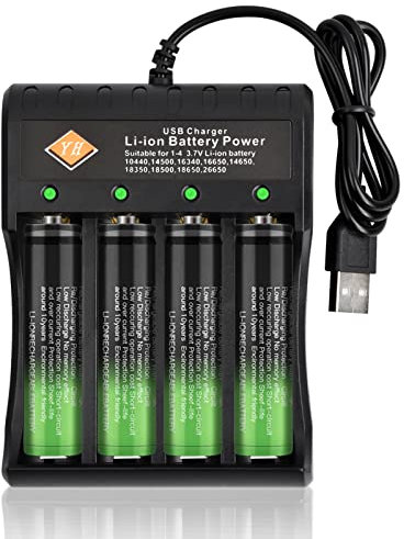 Xzeemo Universal Battery Charger for Li-ion Batteries, 18650 Charger, LED Display Smart Fast 4 Slot Chargers Most Rechargeable Batteries(Without Battery), Black
