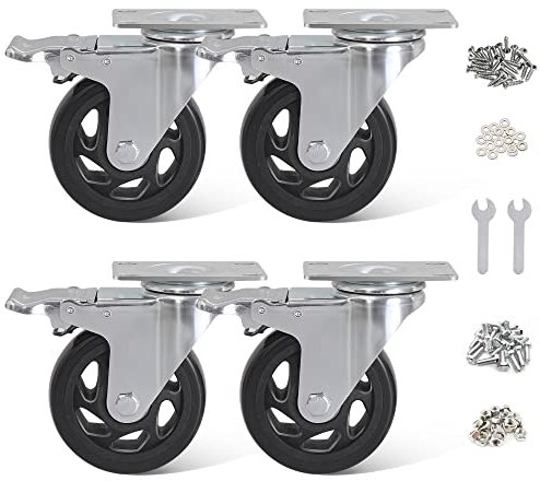 BAOLIHUI 4er Set Lenkrollen für Möbel 100MM Möbelrollen mit Bremse Schwerlastrollen 600KG Gesamtkapazität Rollen für Möbel Transportroller Werkbank Werkzeugwagen Paletten