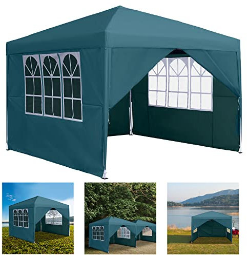 Aufun Cenador Plegable 3x3m, Pérgola Cuadrada Pop Up con Tela Oxford, Carpa de Jardín para Recepciones, Fiestas, Campings, Festivales y Cerveza(Verde)