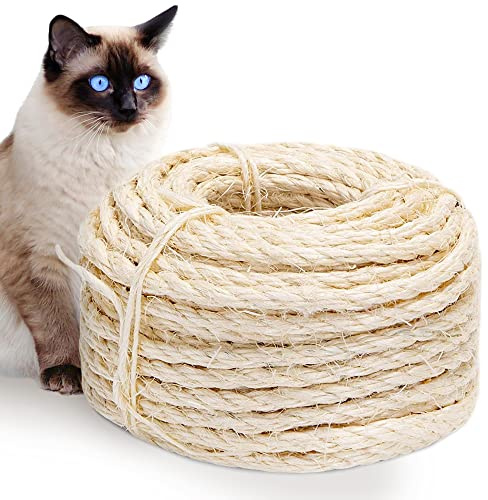 Abio Corda in sisal per tiragraffi in sisal, 100% naturale, accessorio per gatti, decorazione domestica, giardino, fai da te, corda tiragraffi, 8 mm, 50