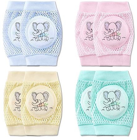 SONARIN 4 Pares Rodilleras Bebe para Gatear,Verano Rodilleras para Gatear Transpirables Protectores de Rodilla Elásticas Calentador de Piernas Bebé Suave Cómodo para Niños Niñas(Elefante)