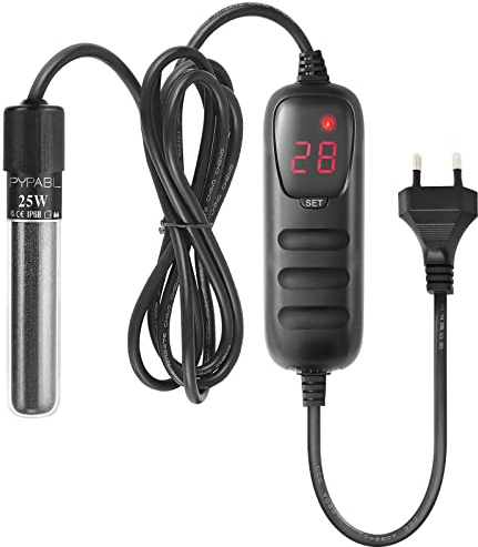 PYPABL Mini Riscaldatore per Acquario, 25W 50W 100W Piccolo Riscaldatore per Acquario Sommerso con Controller Esterno per Vasca Pesci e Tartarughe da 3-100L(25W per 3-20L)
