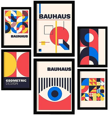 Nacnic Set de 6 Laminas en Bauhaus Style 3 Laminas de colección de diseño geométrico Estampados decorativos estéticos para su sala de estar, dormitorio, hogar Tamaños A4 y A3