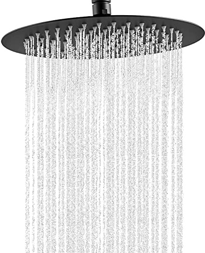 VIGIME Pommeau de douche rond haute pression 20,3 cm en acier inoxydable 304 à haut débit avec buse en silicone Noir mat