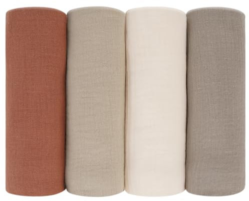 Peepeemax Mulltücher Baby Spucktücher 60x60cm, 4er-Pack 100% Baumwolle Spucktücher Baby für Jungen und Mädchen, Weich, Atmungsaktiv und Extrem Saugfähig Musselin Tuch für Babys, Neutral Braun