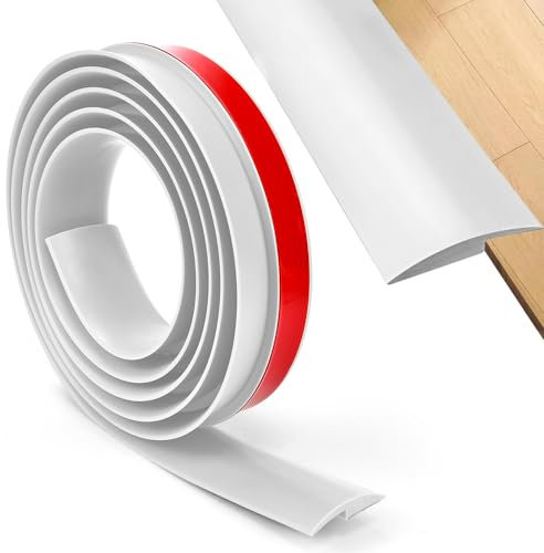 DIKEBAO 2M Self Adhesive Carpet Trim PVC Carpet Edge Peel and Stick Floor Transition Strip Rubber Floor Edging Trim Laminate Door Strip for Tile/Wood/Laminate, 5mm Threshold White
