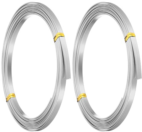 PATIKIL 18 Gauge 5mm Wide Aluminum Flat Wire, 10Ft 2 Roll Bendable Flat Bezel Face Masks Soft Craft Wire for Resin Bezel Frame Wire Wrapping Craft Making, Silver