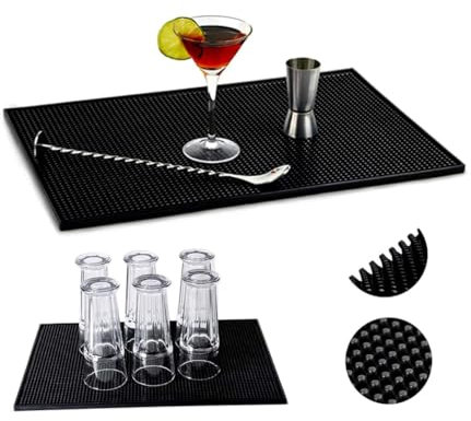 Paluplus Alfombrilla antideslizante de bar de color negro, tamaño 45 x 30 cm, alfombra drenante impermeable de goma, para secar vasos, tazas, preparación de cócteles -7723F