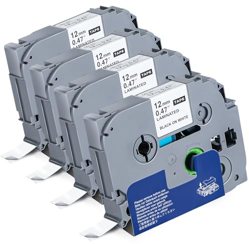 4X Compatible Label Tape TZe-231 12mm Black on White for Brother P-Touch PT-H107B H105 H200 H100LB H100R 1000 1010 H110 D400 D210 E100 P300BT PT-E100, Laminated 8M