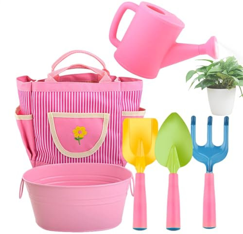 Kindergartenwerkzeuge Set, Gartenwerkzeug für Kinder, 6X kreatives Denken Gartenset, Safer Sandkasten Spielzeuggartenwerkzeuge für Kinder mit Bewässerungsdose, Schaufel, Rechen, Einkaufstasche