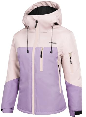 GEMYSE Donna Giacca da Sci con Bretelle Interne Invernale Calda Impermeabile e Antivento Giubbotto da Montagna Ideale per Snowboard Escursionismo e Sport sulla Neve(Rosa Ciliegia e Viola Ghiaccio,L)