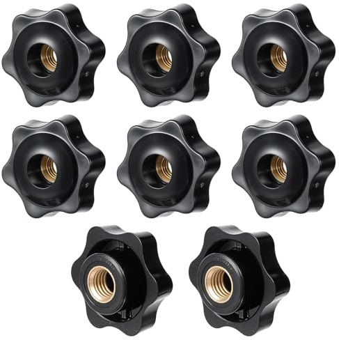 8 tuercas con mango de estrella M8, tuercas de estrella, color negro, tuerca de sujeción, tornillo moleteado con rosca interior