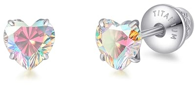 Limerencia Herz Titan Ohrringe mit Schraubverschluss, G23 Medizinische Ohrstecker Hypoallergen Gesundheitsstecker, 5mm CZ Ohrringe für empfindliche Damen Herren