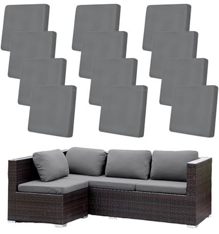 Hiseng Housses de Coussin de Canapé D'extérieur Extensibles Lot de 12, Gris Housses de Coussin de Siège Canapé de Remplacement pour Salon de Jardin, Meubles de Terrasse