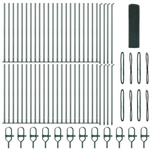 vidaXL Recinzione in filo saldato con 13 pali flangiati Verde 0.5X100 m Acciaio Durevole Facile Installazione per Spazi Esterni Recinzione da Giardino Pannelli di Confine Proprietario Barriera in Me