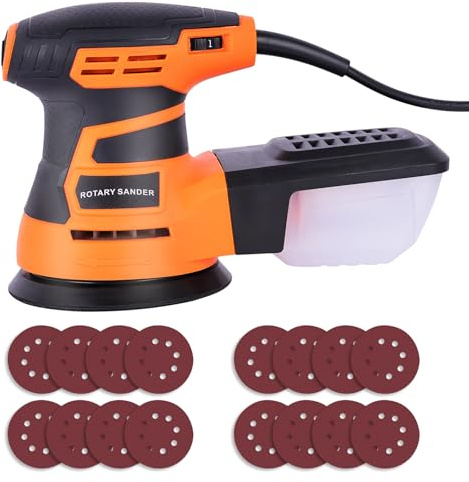 Levigatrice per Legno 350W,6 Velocità, 13000 RPM, 16 Dischi Abrasivi, 125mm, Raccolta della Polvere, Levigatrice per Orbitale Superfici in Legno