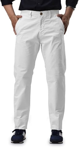 Men’s Slim fit Chinos Pants, Flat Front Design and Back Buttoned Pockets, Comfortable Men’s Pants for Casual wear (UK, Waist & Inseam, 36, 32, White)