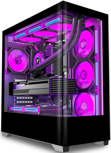 KEDIERS PC Gehäuse Vorinstallierter 7 × 120MM PWM ARGB Lüfter, ATX Mid Tower PC Gehäuse, Computergehäuse mit Panoramaaussicht Gehärtetes Glas Front Panel,Schwarz，P4 ARGB