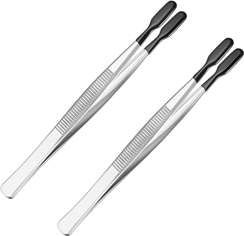 2 pinzas con punta de goma, pinzas de precisión con revestimiento de goma de PVC, pinzas largas de punta plana, para sellos, monedas, joyas, manualidades, laboratorio electrónico industrial