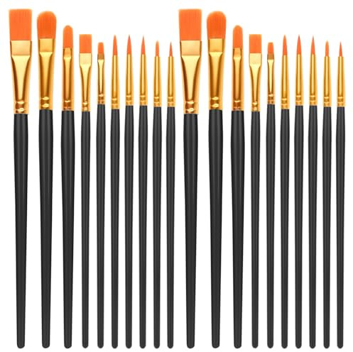 Artists Paint Brushes, 20 PCS Nylon Hair Acrylic Paint Brushes Set for Acrylic Oil Watercolor Gouache Painting Face Model (Black)