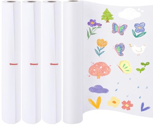 AHAQU 4PCS Drawing Paper Roll, 30cm x 20m Roll of Paper for Painting, White Art Paper Roll, Easel Paper Roll for Sketching, Gift Wrapping Paper, Drawing, Poster