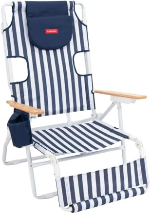 Flamingueo Strandstol - 5 lägen - Hål för huvud och armstöd - Fotstöd 3 positioner - Bärhandtag Typ Ryggsäck - Termisk Ficka och Mugghållare - Aluminium & Polyester - Marinblå