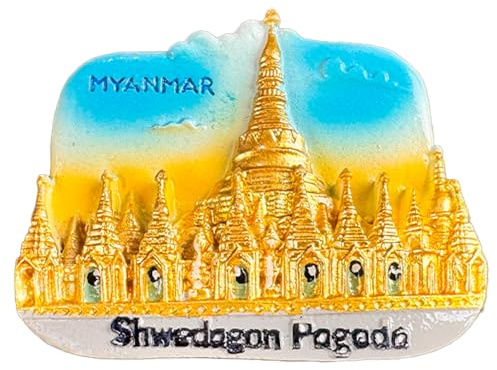 Yangon Myanmar Magnete da frigorifero souvenir da viaggio in resina dorata, stile pagoda buddista, decorazione per la casa, monumento classico artigianale