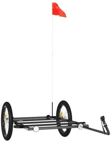 Cykelvagn svart av pulverlackerat järn 122 x 53 x, robust lasttransport med koppling och säkerhetsflagga för bagage, hund, barn, shopping, utomhus, stad, camping