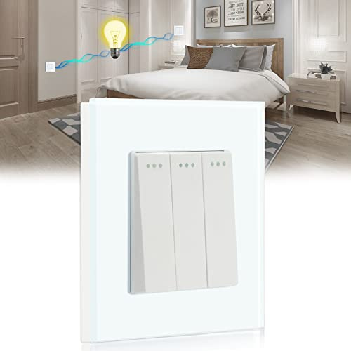 BSEED Light Switch 3 Gang 2 Way,Glass Light Switches,Screwless 10A Rocker Tactile Wall Switch,White Crystal Toggle Switch