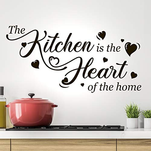 Kitchen is The Heart of the Home - Adesivo da parete in vinile con citazione e scritta in lingua inglese Love per credenze, frigo e vetri, con citazioni, cuori, cucine, decorazioni murali