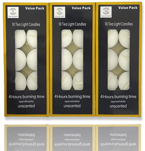 REQUISITE NEEDS Tea Light Candles Unscented 4 Hours Long Burn Night Candles Pack of 30 (Package May Vary), White