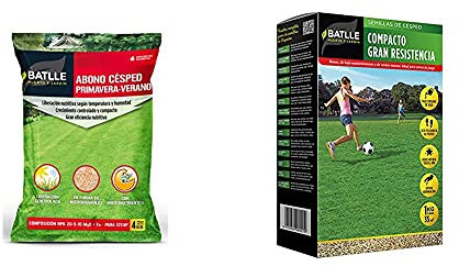 Batlle Abonos Fertilizante Cesped Primavera-Verano Saco 4Kg + Semillas De Césped Césped Compacto Gran Resistencia 1Kg