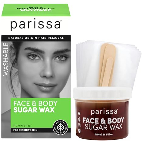 Parissa Natural Microwavable Sugar Wax for Facial Hair Removal | Gentle on Sensitive Skin, Hypoallergenic | Includes 20 Strips | 5 fl oz (140 mL)