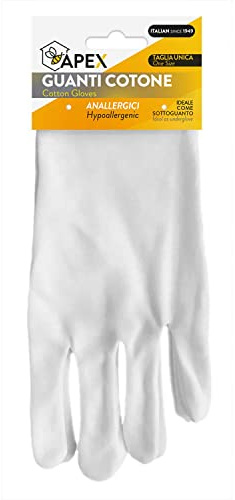 Apex Guanti 100% in Cotone Anallergici e Traspiranti, da Lavoro, per uso Hobbistico, perfetti come Sottoguanti