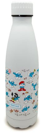 NERTHUS Botella Térmica PITUFOS de Acero Inoxidable - Azul, 500 ml, Doble Pared