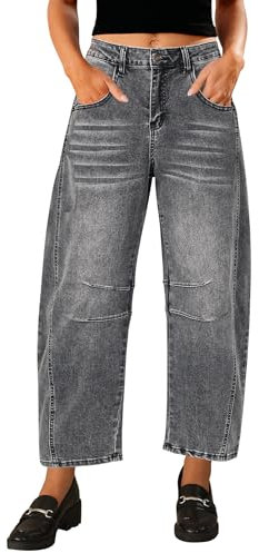 Vetinee Jeans Damen Sommer Jeans Baggy Damen Foxy Grau Größe X-Large Passt EU Größe 46 bis EU Größe 48