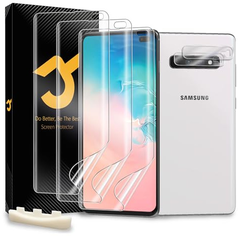 JZG 3 Pack Screen Protector for Samsung Galaxy S10 Plus/S10+ (SOFT), 2 Pack Camera Lens Protector, Support Fingerprint Unlock, Easy Installation, Anti Scratch, HD Clear