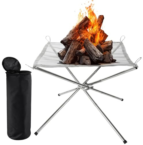 MIVIDE Tragbare Feuerstelle für den Außenbereich, 56cm/22 Zoll Große Faltbar Feuerstelle für Camping, Faltbare Edelstahlgeflecht Feuerstelle für Camping Picknick Outdoor Terrasse Garte