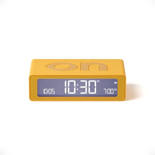 Lexon Flip Mini Réveil Matin de Voyage, Horloge numérique LED on/Off à luminosité réglable, Rechargeable et Tactile, idéal comme réveil de Chevet - Jaune