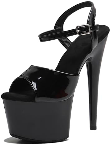 WUXIN H&P Women's 7 in Platform Sandal Heels With Ankle-Strap - Sexy Pole Dance High Heel, 17 cm Exotic Dancer Shoes Stiletto US 7, Black