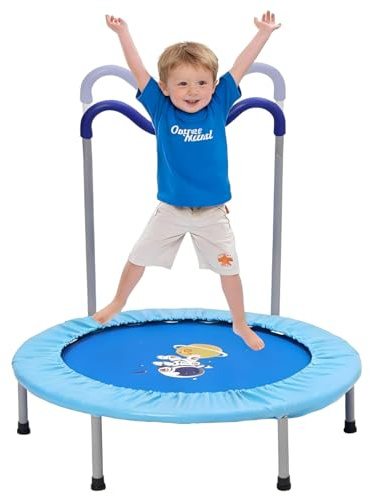36 Inch Trampoline for Toddlers with Height Adjustable Handle,Steel Frame Foldable,Kids Trampolines Outdoor Indoor,Mini Trampoline for Boys Girls Babys 3 Years+(Blue)