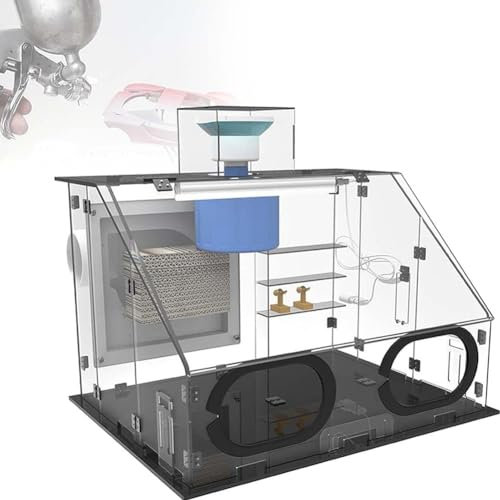 Cabina de pulverización portátil con luces LED y manguera de escape, gabinete de pintura hermético transparente, ventilador de 40 W para aerografía, arte y pintura de modelos