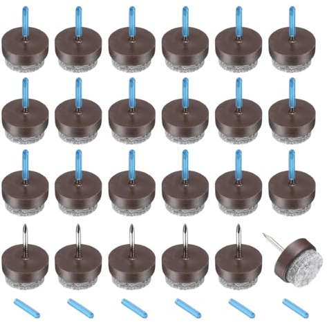QUARKZMAN 24Pcs Almohadillas de Fieltro con Clavos, Almohadillas Redondas de Fieltro Deslizadores de Muebles Protectores de Piso para Muebles de Madera Patas de (17mm, Marrón)