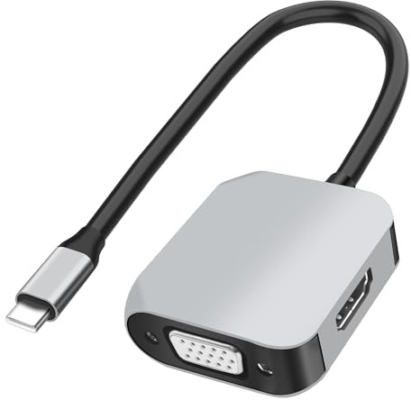 MEIRIYFA USB C till HDMI VGA-adapter för dubbla bildskärmar, 2-i-1 USB C-hub med 4K HDMI, 1080P VGA kompatibel med skärm, bärbar dator, mobiltelefoner, surfplatta