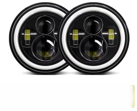 Oougjvce Faro Coche LED Universal 2 Piezas 7 Pulgadas Para Coche Motocicleta DRL H4 Para Street Para Glide Para Fat Para Boy Para Heritage Para Softail Faro 7 Faro Delantero(1 Piece)