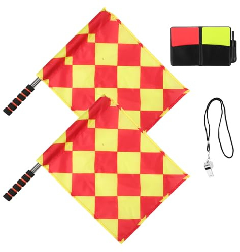SUPVOX Set Complet Équipement Arbitre Football avec Drapeaux Durables Cartons Rouge et Jaune Sifflet INOX et Carnet de Match pour Officiels de Terrain