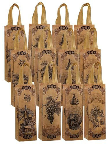 Raypontia Wine Bottle Bag, 12 Pieces Non-Woven Party Bag with Handle - Foldable Tote Bag for Wine Bottles - for Women and Men Christmas Wedding Birthday Party Gift